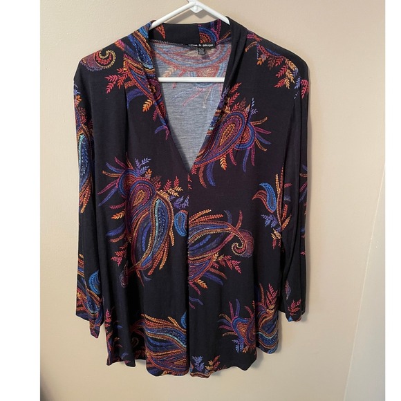 Cable & Gauge Tops - Cable & Gauge Wm XL Paisley V-Neck Long Sleeve Tunic Multi-Color Boho Lightwgt